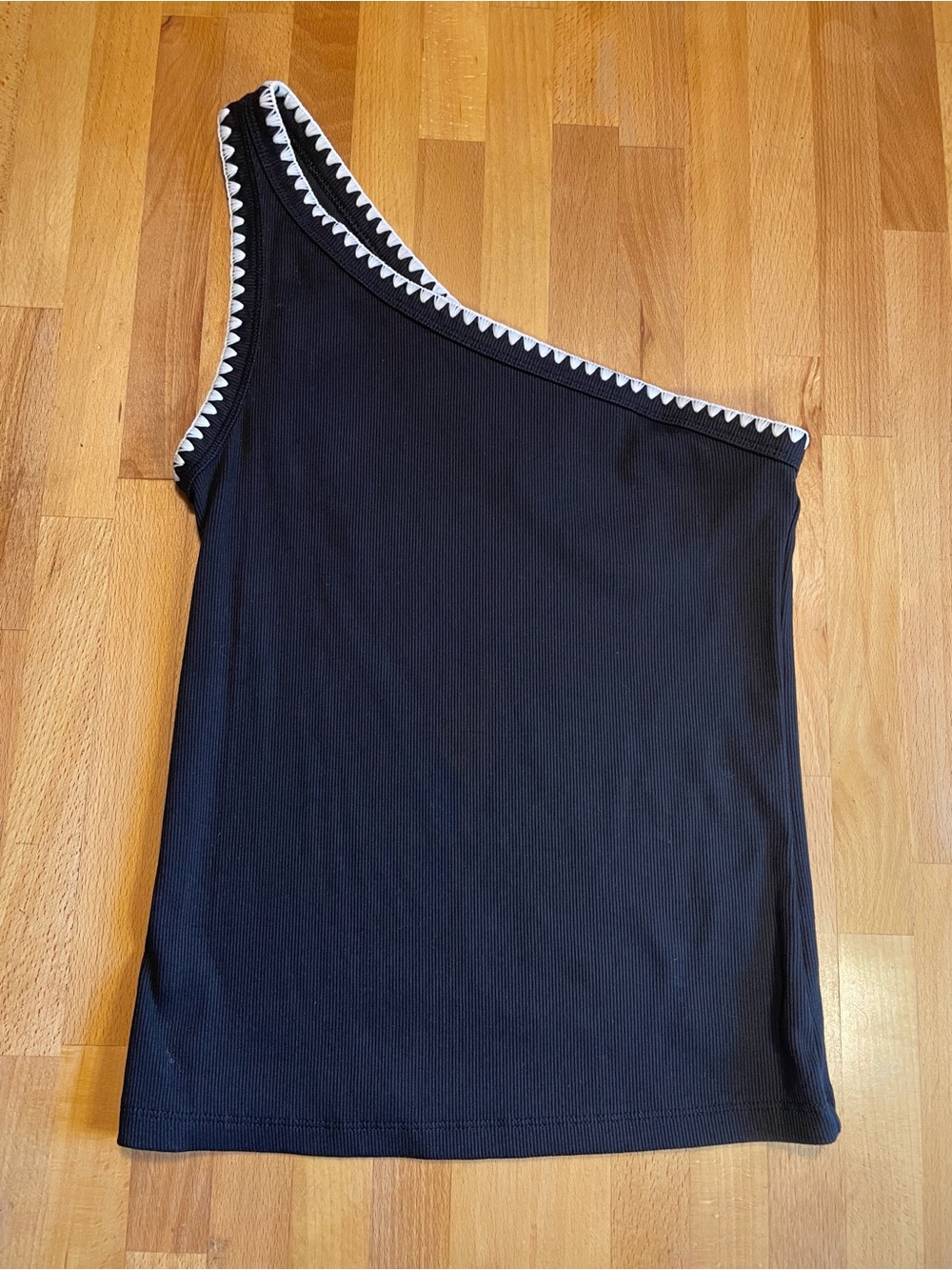 Old Navy One-Shoulder Black Tank with White Trim